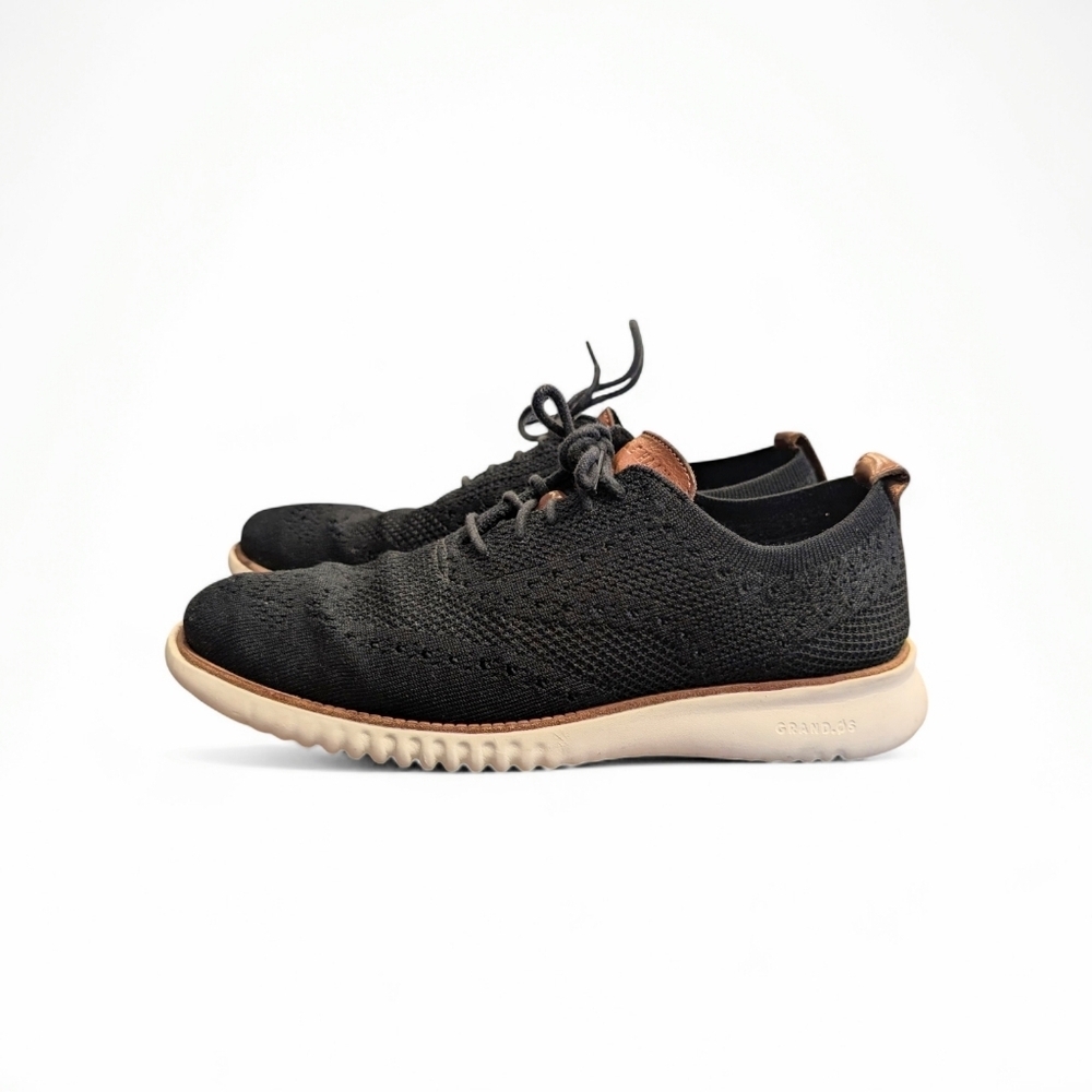 Cole Haan 2 Zerogrand Stitchlite Wingtip Oxford Black Ivory Men's 7.5 Knit